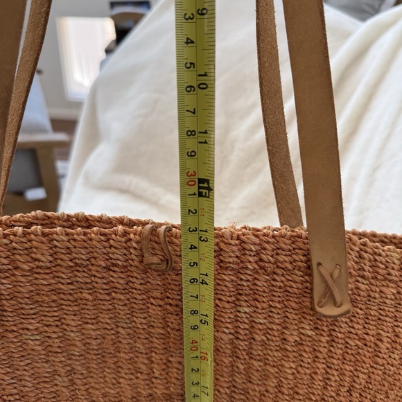 Handwoven Raffia Straw Market Tote Bag Leather Straps Boho Beach Resort Shopper - Picture 6 of 6